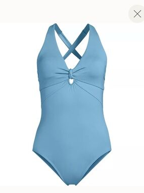 Lands' End Light Blue One-Piece Swimsuit with Twist Front 4